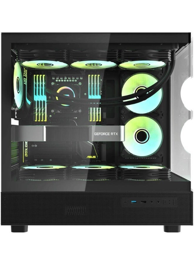 DarkFlash DPX90 ARGB Mid-Tower ATX Gaming PC Case, Panoramic 270° Tempered Glass, 3 Pre-Installed ARGB Fans, Supports Up to 360mm Radiators, GPU Up to 425mm, CPU Cooler Up to 185mm, PSU Up to 270mm, SSD + 2 HDD Storage, Front USB 3.0 & Type-C | Black - Image 2