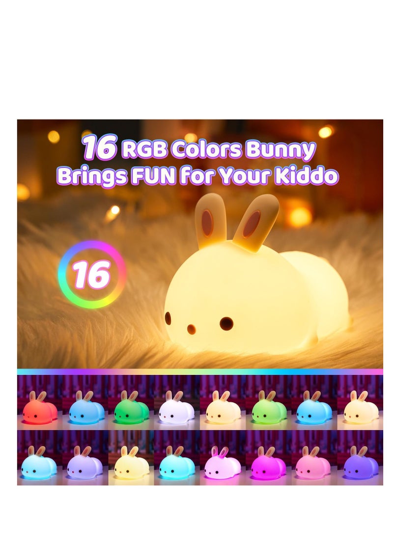 One Fire Bunny Night Light for Kids Lamp Cute Lamp, Kawaii 16 Colors Baby Night Lights for Baby Nursery,Soft Rechargeable Nightlight for Kids Room,Toddler Room Decor Kawaii Stuff Bunny Accessories Girls Gifts - Image 3