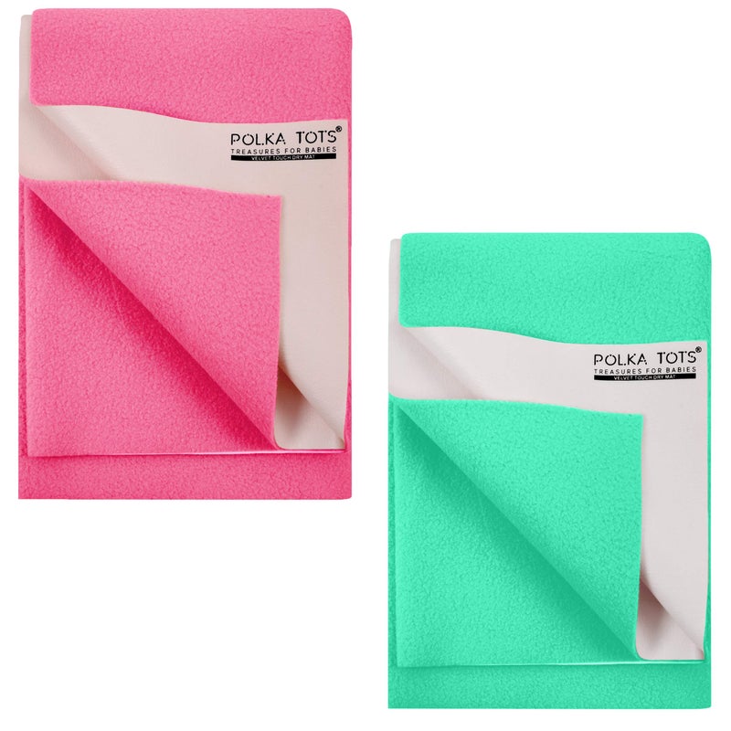 POLKA TOTS Waterproof & Reusable Baby Bed Protector Absorbent Mat Dry Sheet for New Born Infants, Pack of 2 (Pink & Mint, 50 X 70 CM, Small) - Image 1