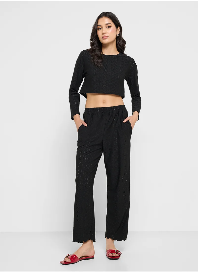 جينجر Pointelle Top & Pant Coord Lounge Set