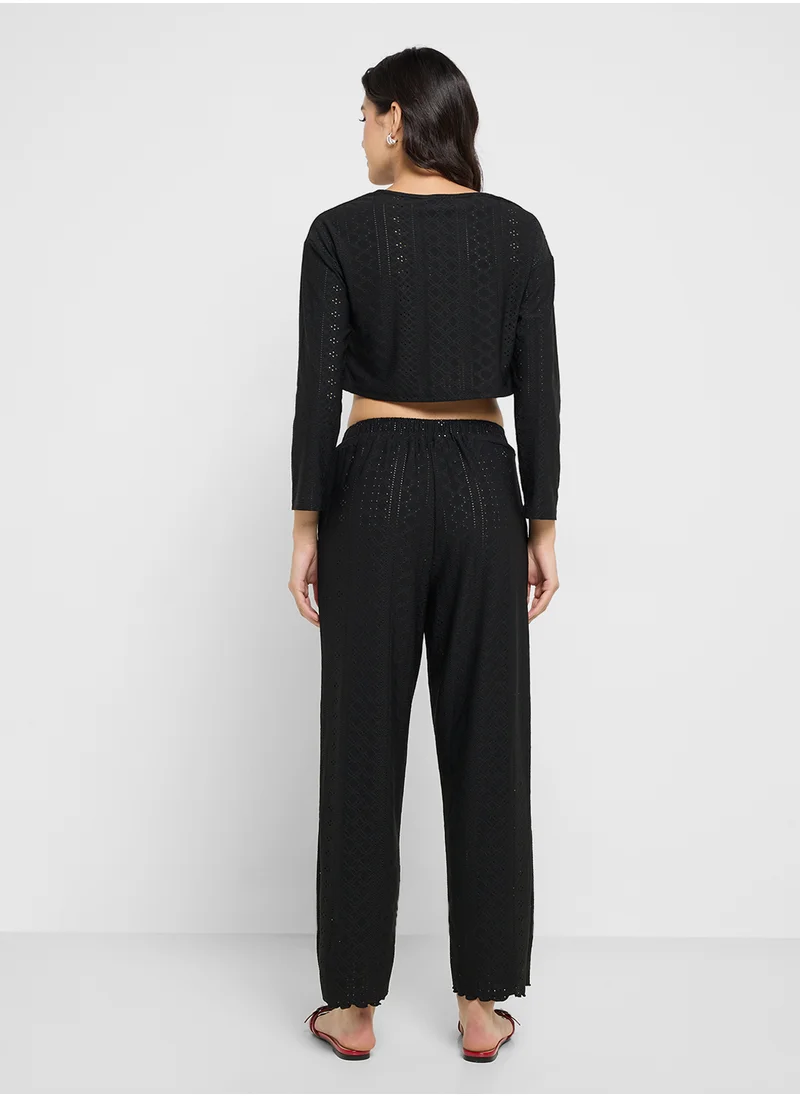جينجر Pointelle Top & Pant Coord Lounge Set
