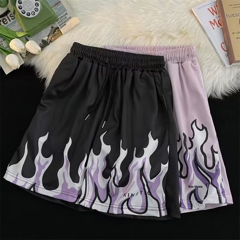New Mens Flame Basketball Shorts Sports Casual But Knee Breathable Quick-drying American Quarterpants Fashion Brand Summer Apricot  - Image 5
