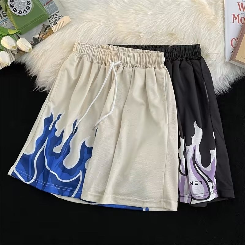 New Mens Flame Basketball Shorts Sports Casual But Knee Breathable Quick-drying American Quarterpants Fashion Brand Summer Apricot  - Image 1