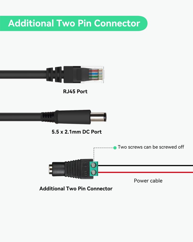 LINOVISION جهاز تقسيم POE بمخرج DC12V 2A، جهاز تقسيم لنقل الطاقة عبر الإيثرنت بسرعة 10/100 ميجابت، يدعم معايير IEEE802.3af/at لتزويد الكاميرات الأمنية والمكبرات الصوتية وهواتف VoIP بالطاقة الكهربائية (عبوة تحتوي على 2 قطعة). - Image 1