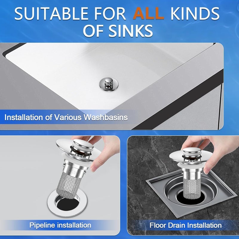 Stainless Steel Pop Up Sink Drain Filter With Removable Basket Anti Clog Hair Collector For Bathtub Shower And Sink Easy To Replace Plug Snap On Mechanism - Image 5