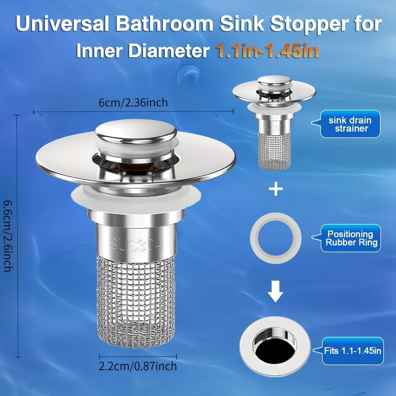 Stainless Steel Pop Up Sink Drain Filter With Removable Basket Anti Clog Hair Collector For Bathtub Shower And Sink Easy To Replace Plug Snap On Mechanism - Image 2