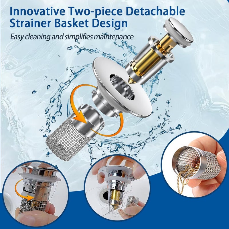 Stainless Steel Pop Up Sink Drain Filter With Removable Basket Anti Clog Hair Collector For Bathtub Shower And Sink Easy To Replace Plug Snap On Mechanism - Image 3