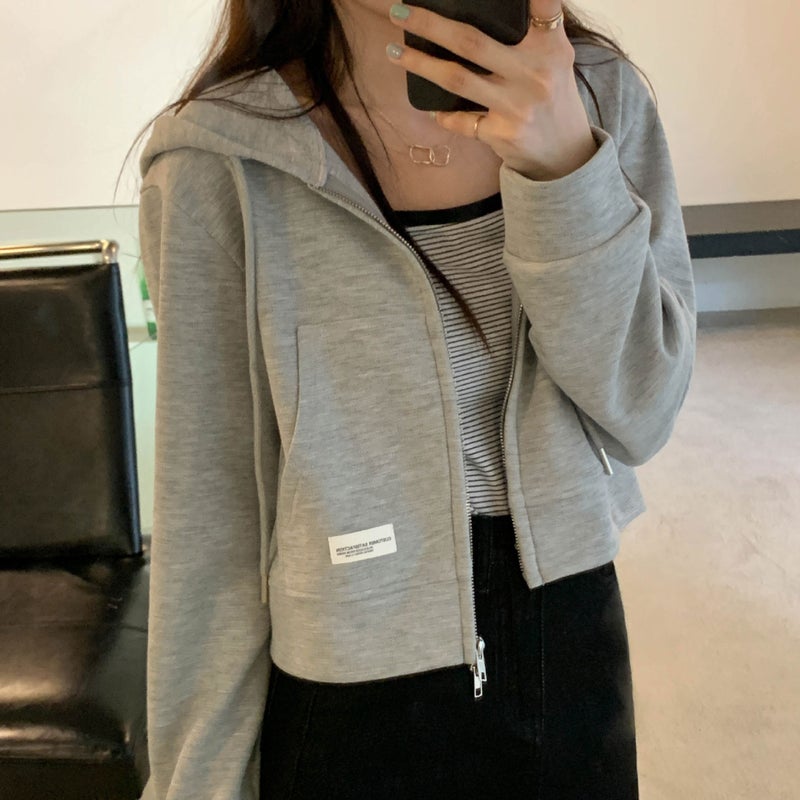Thin Sweatshirt Womens Short Zipper Niche Design Spring and Summer Short Pink Top Casual Hooded Cardigan Wholesale Pink - Image 4