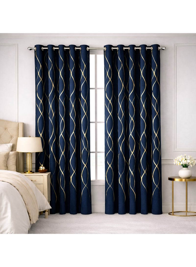 Bliss Casa Embossed Blackout Curtain Panels 140×240 cm – Thermal Insulated, Noise Reducing, Light & UV Blocking Grommet Drapes for Bedroom & Living Room, 2-Panels, (Midnight Blue)