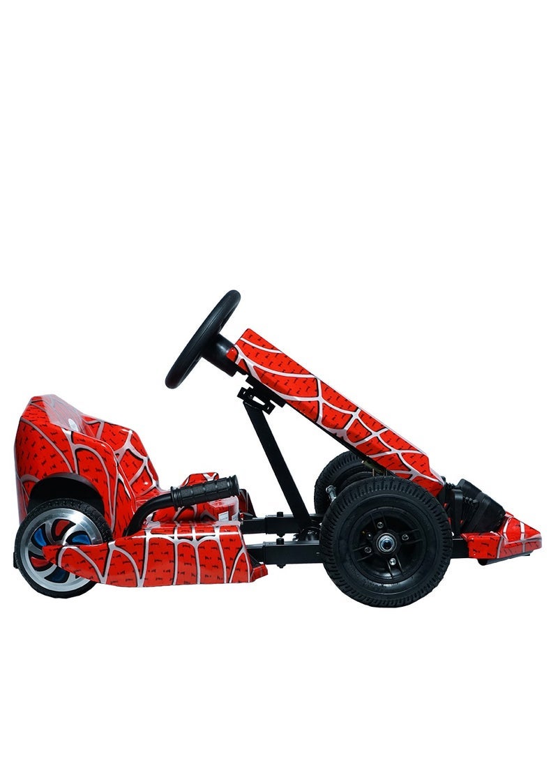 Crony kids electric go-kart jl001-04, 250w motor, 15–20 km/h speed, 36v/3.6ah battery, 8–10 km range, supports riders up to 65 kg, led-light wheels, fire-themed design, hand brakes, durable aluminum alloy frame, safe & fun go-kart for kids, includes full safety kit, perfect for outdoor adventures, smooth control, great gift for young racers Red Spider - Image 4