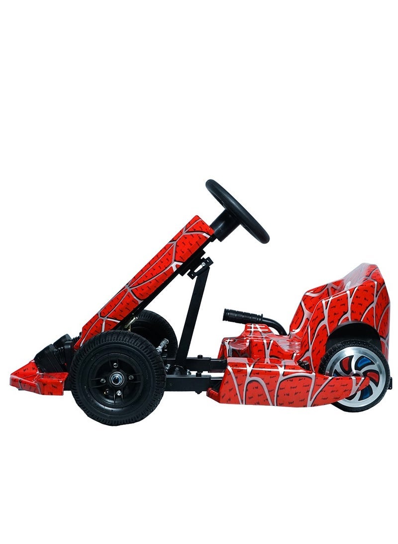 Crony kids electric go-kart jl001-04, 250w motor, 15–20 km/h speed, 36v/3.6ah battery, 8–10 km range, supports riders up to 65 kg, led-light wheels, fire-themed design, hand brakes, durable aluminum alloy frame, safe & fun go-kart for kids, includes full safety kit, perfect for outdoor adventures, smooth control, great gift for young racers Red Spider - Image 2