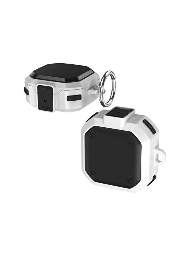 With Security Lock Armor Cover For Samsung Galaxy Buds Live Hard PC Shockproof With Keychain Black White 