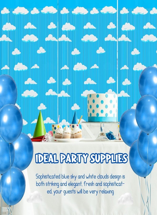 XunYee 5 Pack Blue Sky White Clouds Birthday Party Supplies, Clouds Theme Tinsel Foil Fringe Curtains, Cartoon Story Curtains, Baby Kids Shower Birthday Party Decorations - Image 2