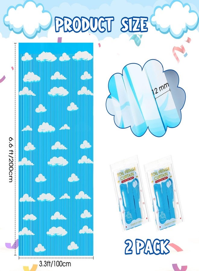 XunYee 5 Pack Blue Sky White Clouds Birthday Party Supplies, Clouds Theme Tinsel Foil Fringe Curtains, Cartoon Story Curtains, Baby Kids Shower Birthday Party Decorations - Image 3