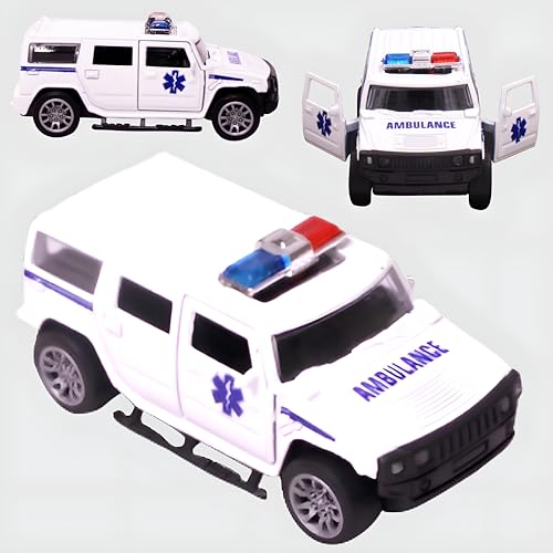 Toy Cloud Hummer Ambulance Car 1:32 Scale Die-Cast Metal Toy with Opening Doors and Pull Back Action Realistic Toy Car - Image 1