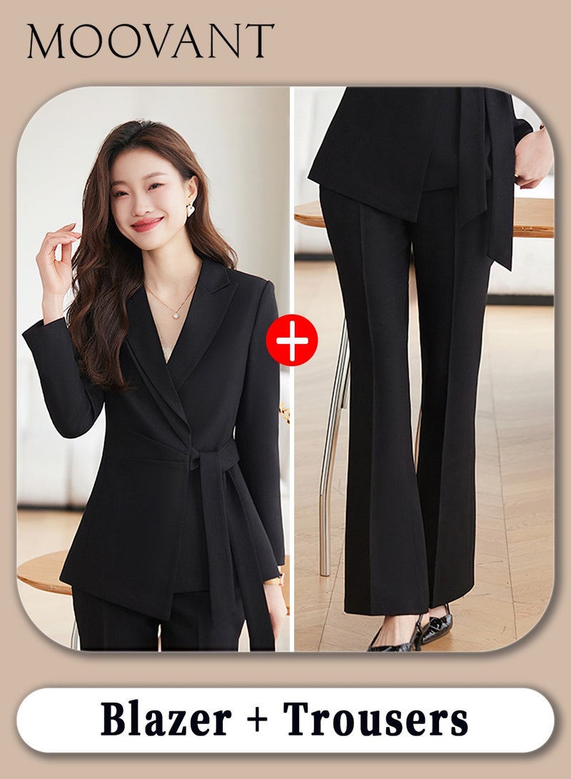 Moovant 2Pcs Business Casual Outfits for Women, Women's Professional Suit Set, Elegant Business Blazer and Pants, Tailored Fit Office Wear, Black  - Image 1