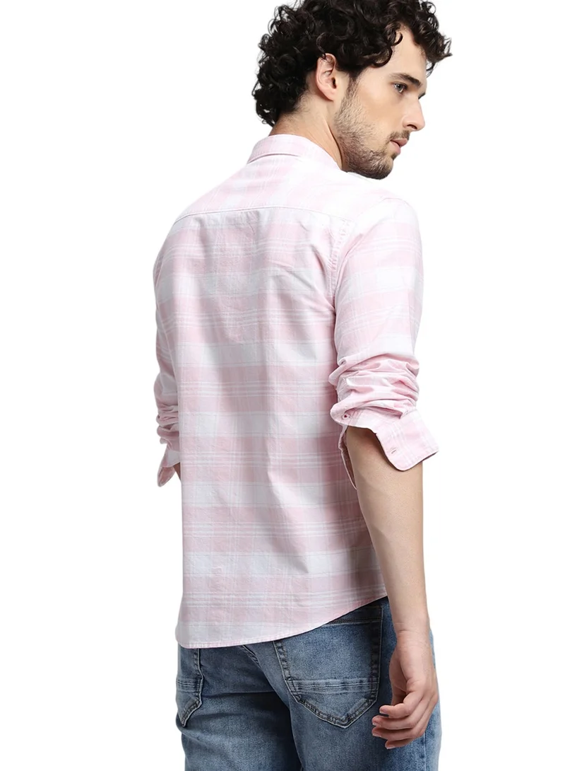 Dennis Lingo Men's Pink 100% Cotton Checkered Slim FiT-Shirt