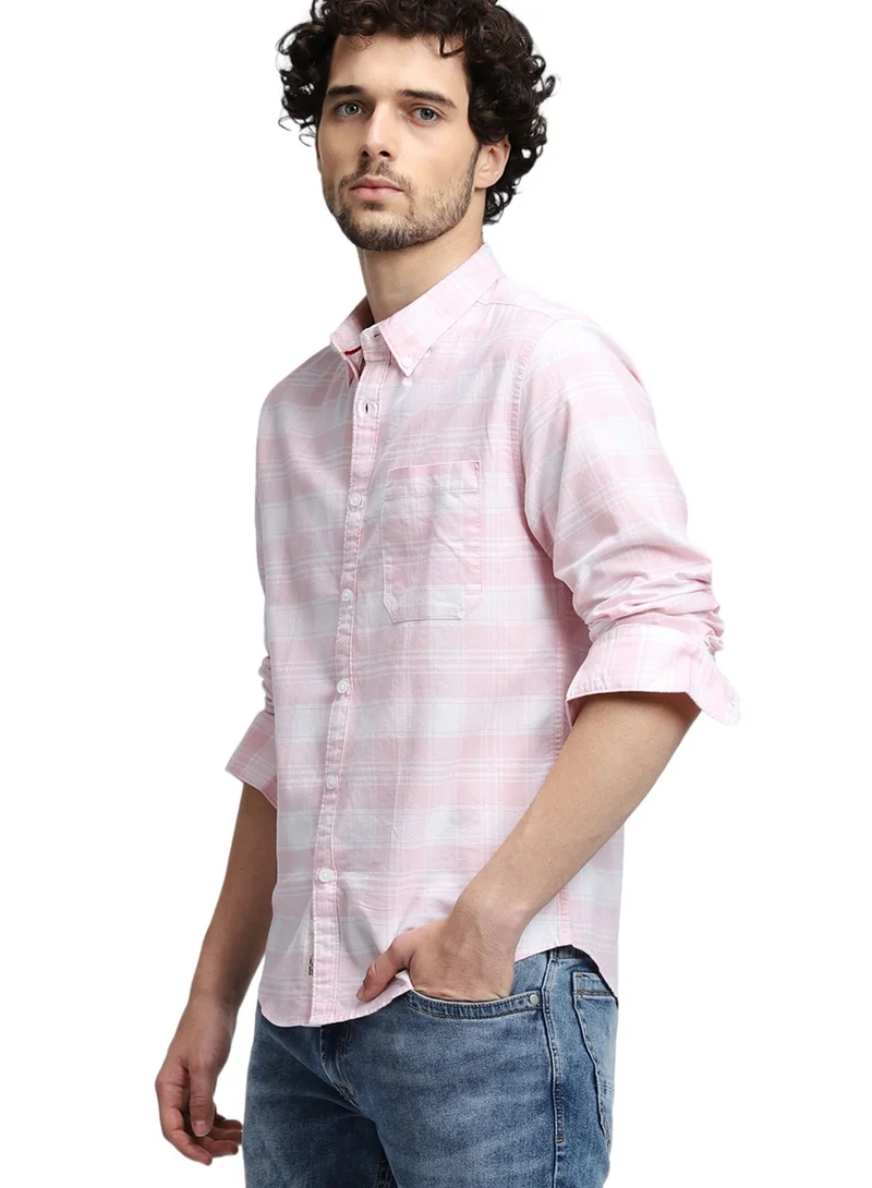 Dennis Lingo Men's Pink 100% Cotton Checkered Slim FiT-Shirt