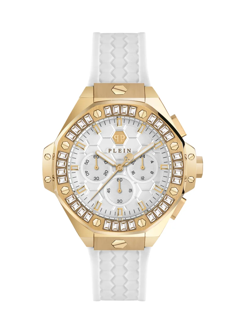 فيليب بلين PLEIN CHRONO ROYAL Philipp Plein Women's 42mm Chrono Quartz Watch, Octagonal Case with Crystals, Honeycomb Dial, Gold-tone Accents, Water Resistant to 50m