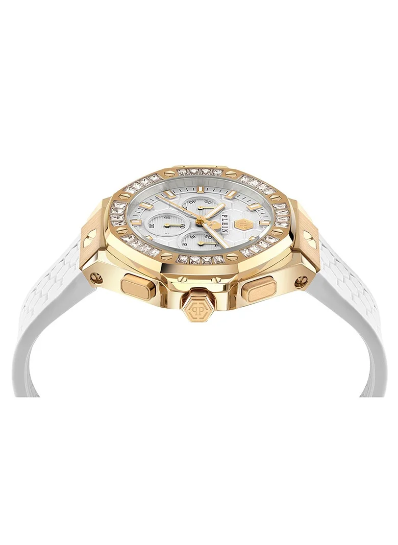 فيليب بلين PLEIN CHRONO ROYAL Philipp Plein Women's 42mm Chrono Quartz Watch, Octagonal Case with Crystals, Honeycomb Dial, Gold-tone Accents, Water Resistant to 50m