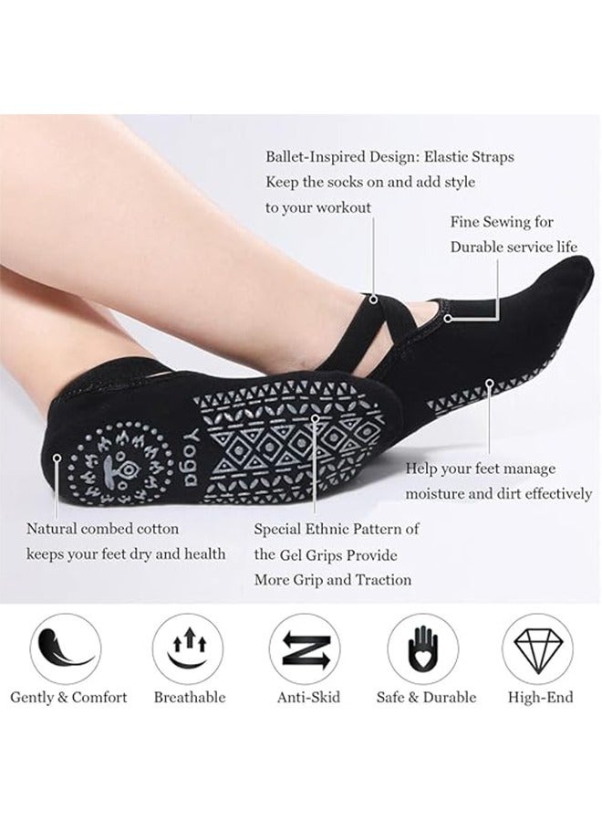 YelaJoy 2 Pairs Strap Non-slip Yoga Socks for Women,Unisex Yoga Special Sports Socks Slipper Socks Pilates Socks with Grips Cotton Football Socks Ballet Dance Socks Anti-Skid Socks for Barre Fitness - Image 2