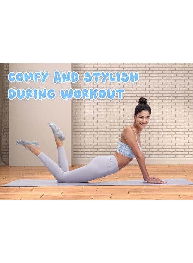 YelaJoy 2 Pairs Strap Non-slip Yoga Socks for Women,Unisex Yoga Special Sports Socks Slipper Socks Pilates Socks with Grips Cotton Football Socks Ballet Dance Socks Anti-Skid Socks for Barre Fitness - Image 5