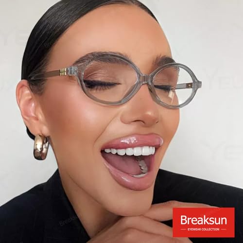 Breaksun Fashion Oval Glasses for Women Men Retro Round Tortoise Frame Blue Light Glasses Nerd Eyeglasses (Clear Grey) - Image 3