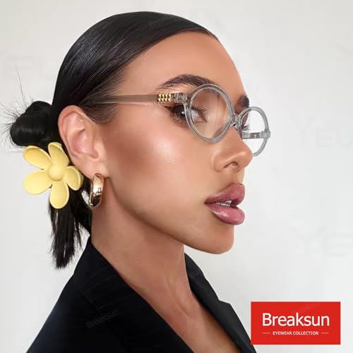 Breaksun Fashion Oval Glasses for Women Men Retro Round Tortoise Frame Blue Light Glasses Nerd Eyeglasses (Clear Grey) - Image 2