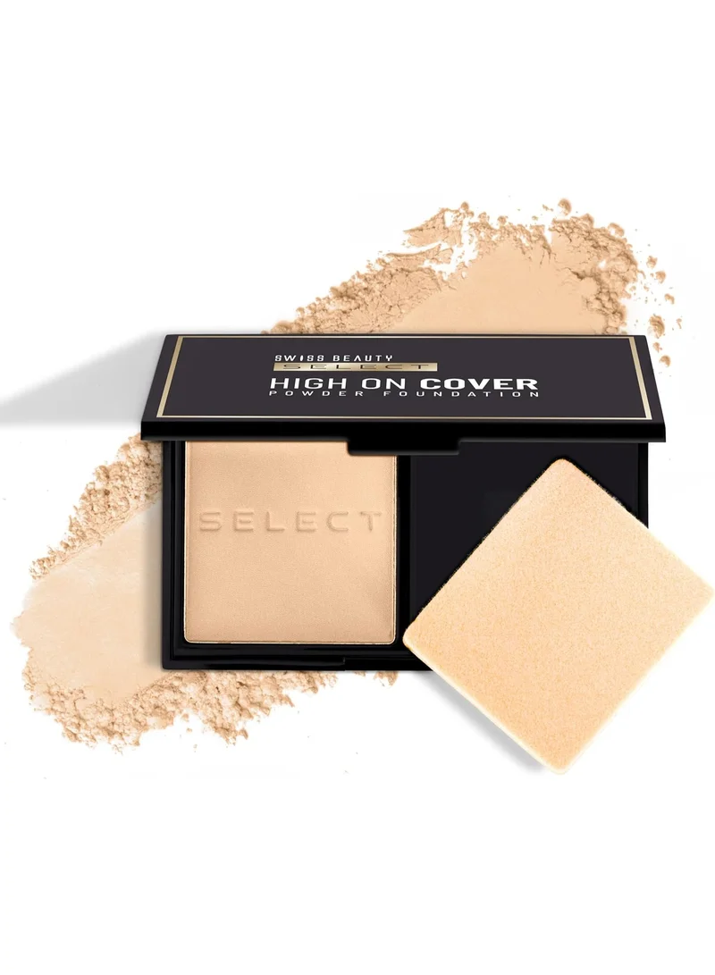 سويس بيوتي SWISS BEAUTY Matte All Select High On Cover Powder Foundation With Sponge | Waterproof & Oil Controlling | 16-Hour Wear | Shade 05 Classic Sand, 5.5G
