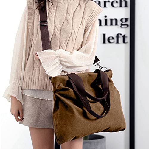 Sunshinejing Women's Canvas Tote Bag Shoulder Crossbody Purses Work Travel Handbag(Vintage Brown) - Image 2