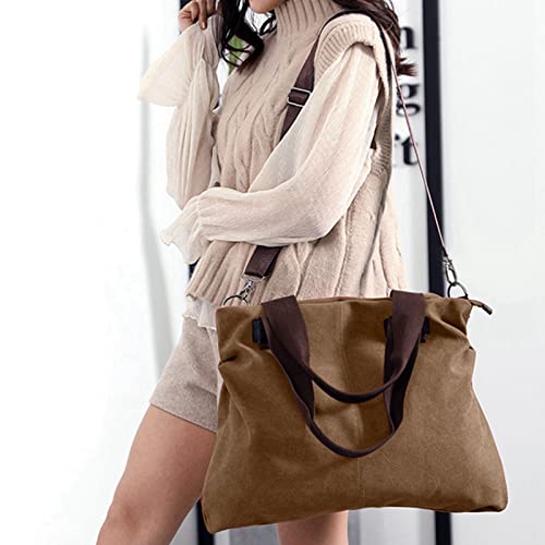 Sunshinejing Women's Canvas Tote Bag Shoulder Crossbody Purses Work Travel Handbag(Vintage Brown) - Image 3
