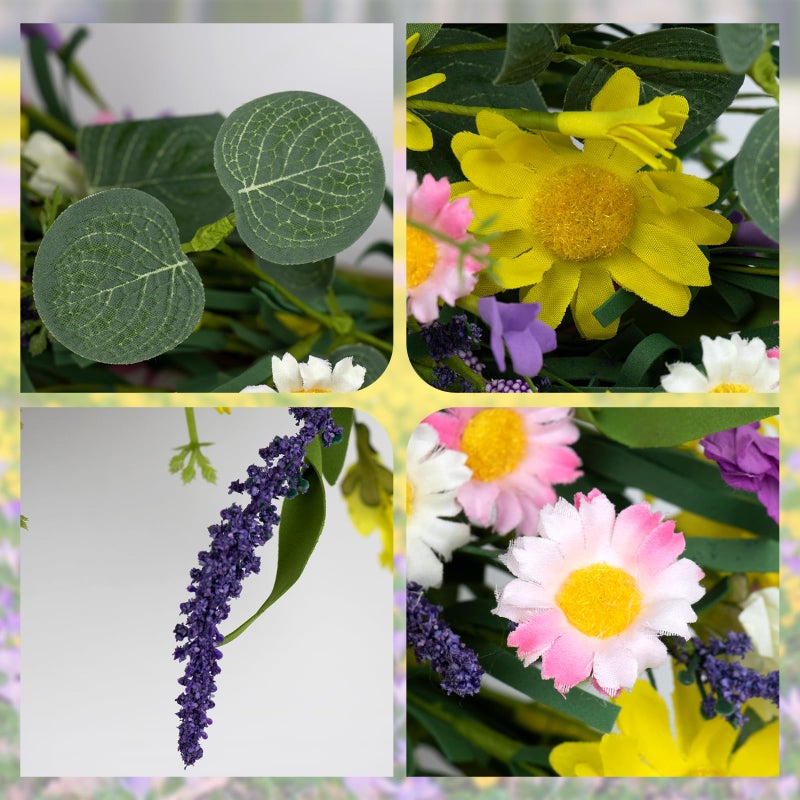 J'FLORU Large Spring Wreaths for Front Door 28 Inch Artificial Spring Wreath Summer Flower Wreath with Daisy and Lavender for Indoor Outdoor Wall Window and Easter Celebration - Image 5