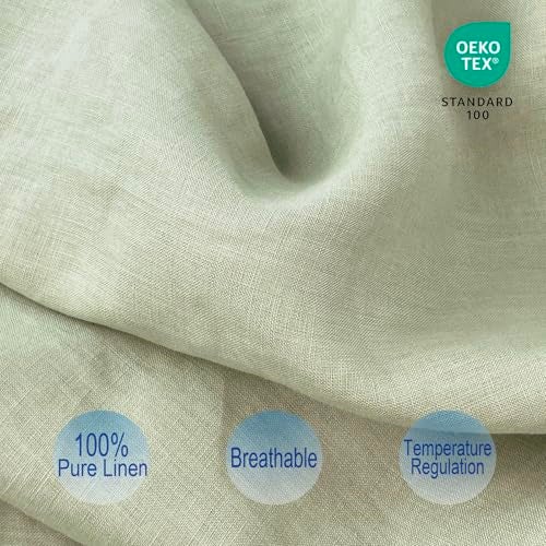 ESASILK Bean Green Ruffles Linen Pillowcase, 100% French Linen Pillow Cover, King Size 1 Piece Farmhouse Shabby Chic Pillow Case, 20''x36'' Pillowcase with Decorative Ruffle Envelope Closure - Image 2