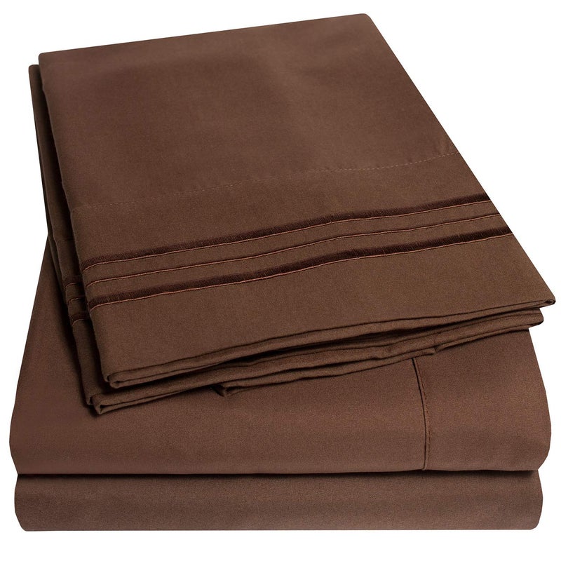 Sweet Home Collection 1500 Supreme Collection RV Short Queen Sheets Set Brown  Short Queen Bed Sheets for RV Camper Mattress 1500 Supreme Collection Soft Sheets RV Queen Size Brown 