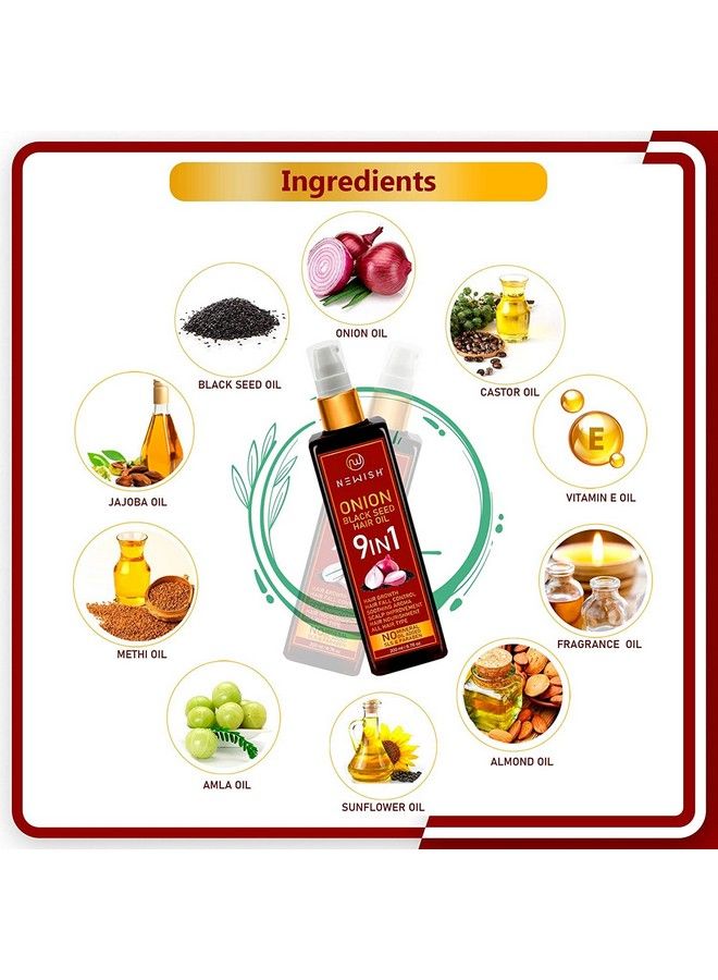 Newish Pure Cold Pressed Sweet Almond Oil For Growth And Organico Onion Hair Oil For Hair Growth Anti Dandruff & Red Oninin ; Hair Regrownz Black Seed Oil For Women 200Ml Each - Image 5