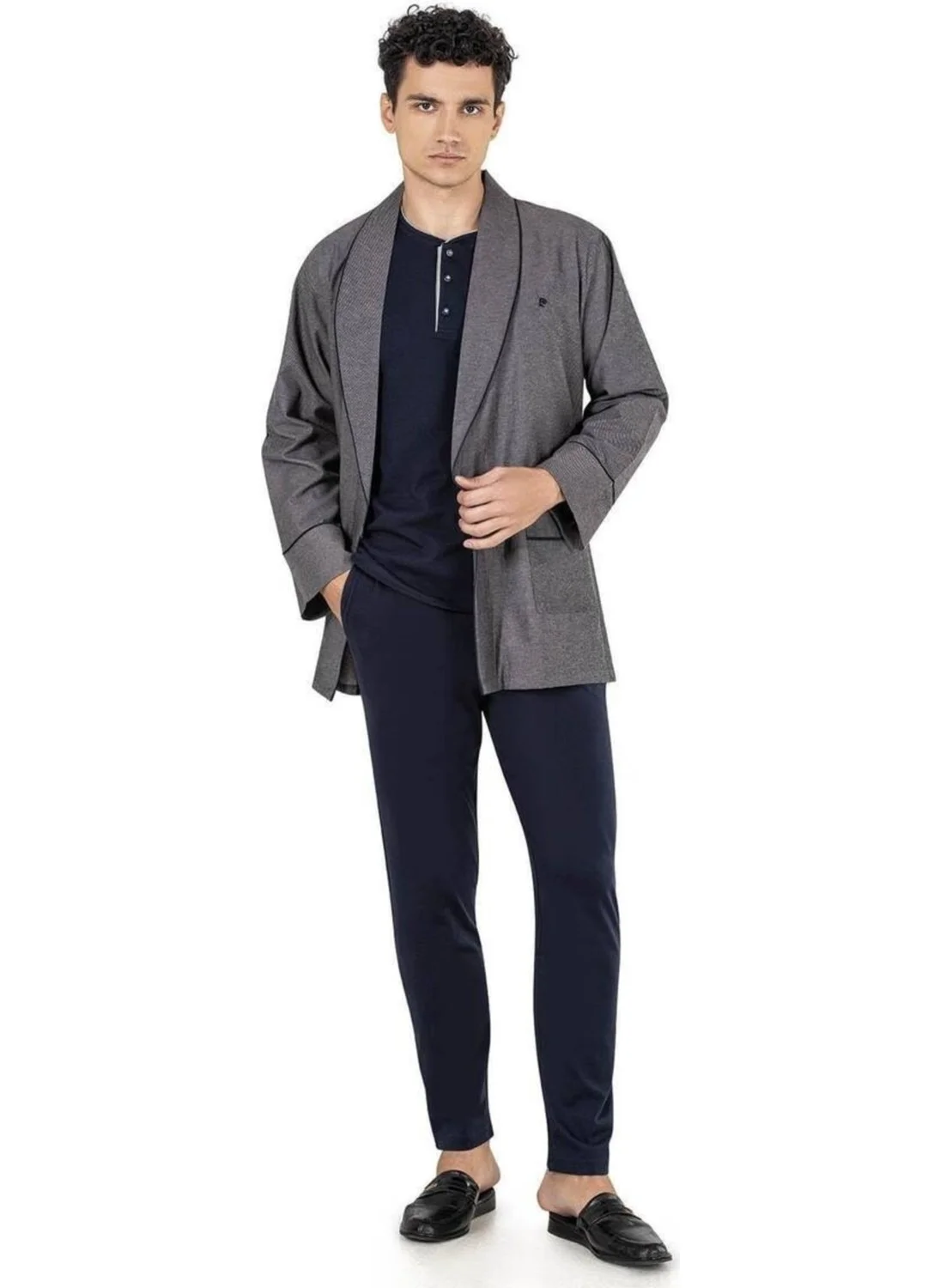 pierre cardin 100% Cotton Combed Cotton Long Sleeve Pajama Set and Dressing Gown Groom's Dowry Set