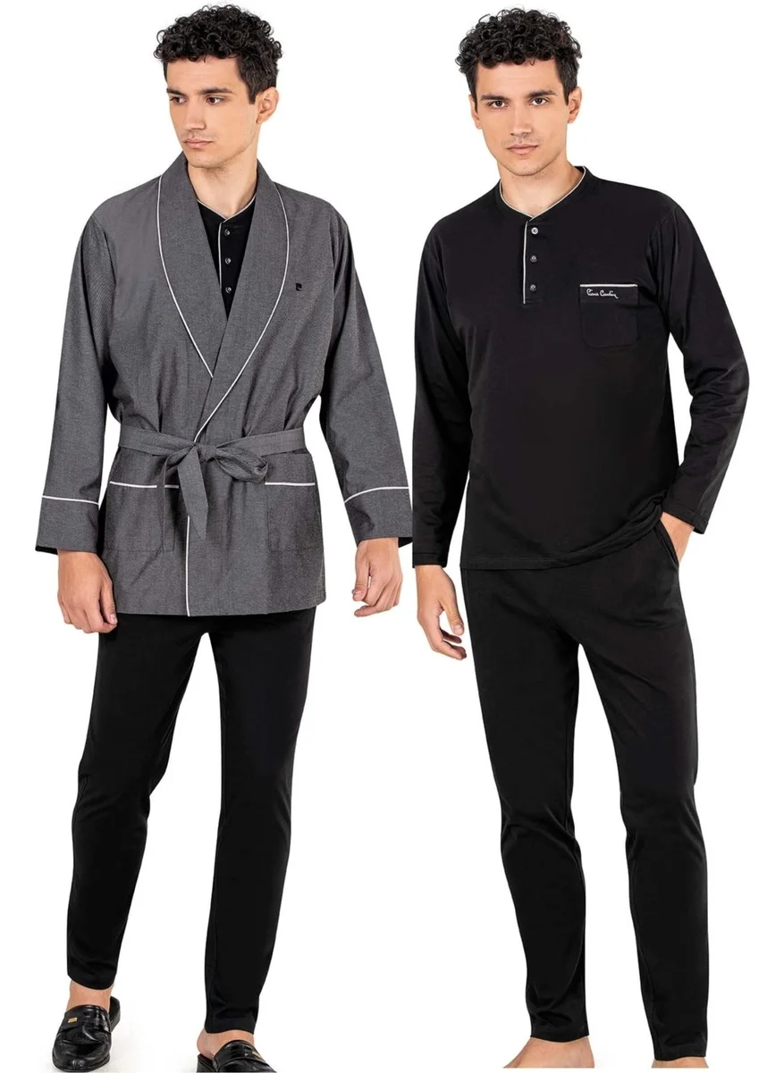 pierre cardin 100% Cotton Combed Cotton Long Sleeve Pajama Set and Dressing Gown Groom's Dowry Set