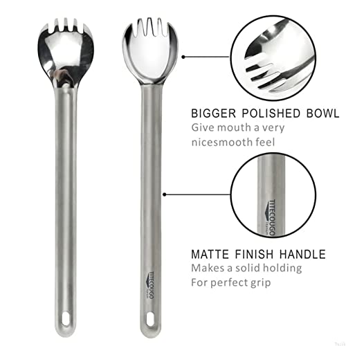 TITECOUGO Titanium Spork, Camping Long Spork Titanium Multitool Lightweight Camp Outdoors Hiking Travel Convenient Picnic Spoon Fork for Men Women Portable Flatware 1 pack - Image 3