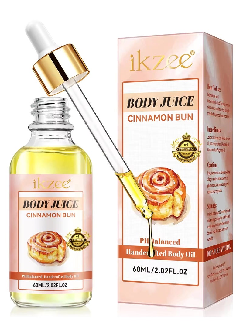 IKZEE زيت عصير الجسم 60 مل من Cinnamon Bun زيت الجسم المصنوع يدويًا للنساء مغذي ومرطب لجميع أنواع البشرة بالزيوت الطبيعية زيت عصير الجسم النقي بنسبة 100%  - Image 1