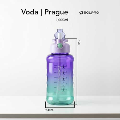 Solpro Voda Prague Sipper Water Bottle 1000 ml Leakproof BPA Free Sipper Bottle for Kids, Men, Women, Adults for School, Office, College, Travel, Gym, Workout, Outdoor, Camping (Purple/Blue) - Image 4