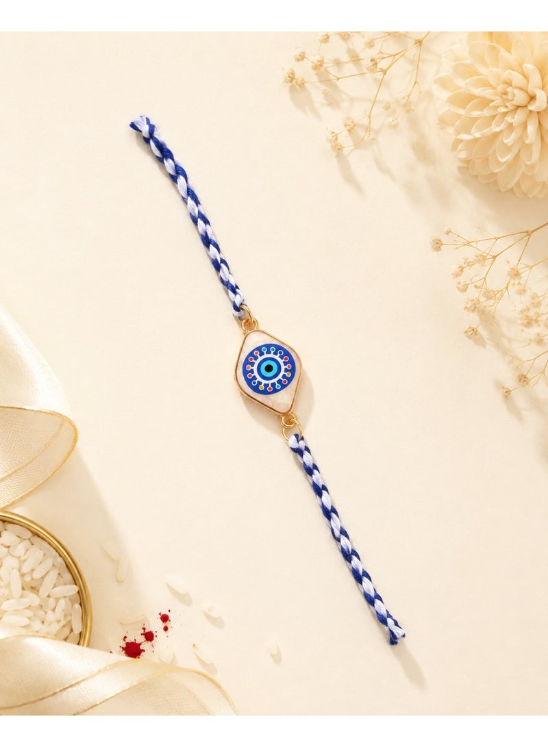 Evil Eye Protection Bracelet for Men, Blue & White Braided Rakhi