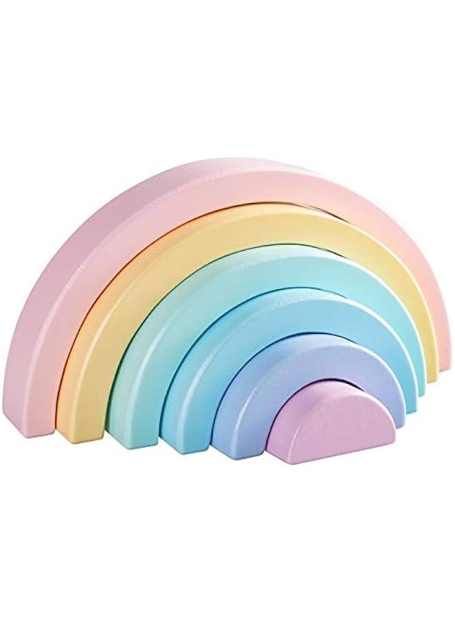 Wooden Rainbow Small Stacker, 6 Piece Rainbow Stacking Toy for Baby/Toddlers/Kids, Montessori Education Pastel Rainbow Decor, Kindergarten Teaching Aid  - Image 1