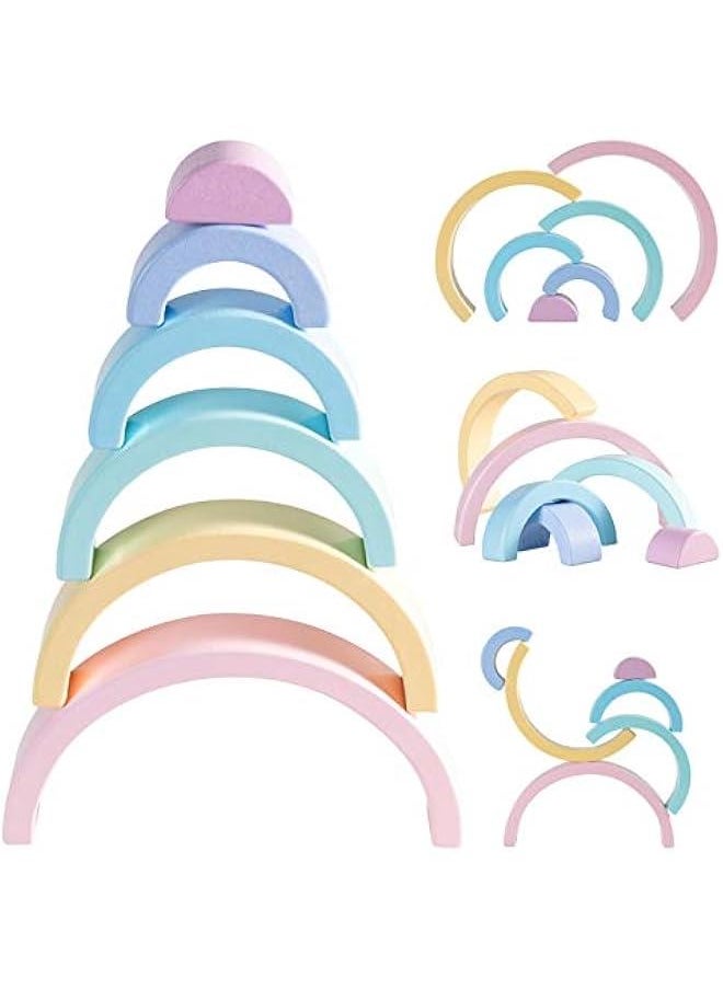Wooden Rainbow Small Stacker, 6 Piece Rainbow Stacking Toy for Baby/Toddlers/Kids, Montessori Education Pastel Rainbow Decor, Kindergarten Teaching Aid  - Image 4