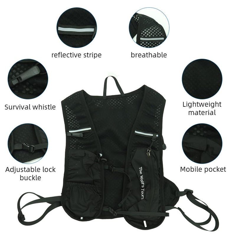 Proberos ® 5 لتر حقيبة ظهر للترطيب مع 2 لتر خزان ماء، حقيبة نسيج نايلون سريعة الجفاف للرجال والنساء، متعددة الجيوب، خفيفة الوزن للغاية، معدات خارجية عصرية للمشي لمسافات طويلة، الجري في المسارات - Image 3