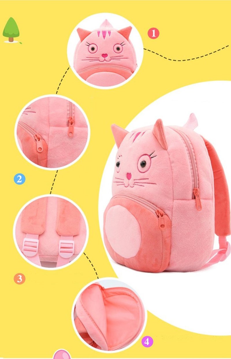 NICE CHOICE Cute Toddler Backpack Toddler Bag Plush Animal Cartoon Mini Travel Bag for Baby Girl Boy 2-6 Years(Cat) - Image 4