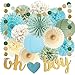 FETETIJD Sage Green Blue Baby Shower Decorations for Boy Oh Boy Banner Tissue Paper Pom Poms Flowers Paper Fans Circle Dot Garland Neutral Party Supplies Baby Boy Gender Reveal Birthday Party Decorations - Image 3
