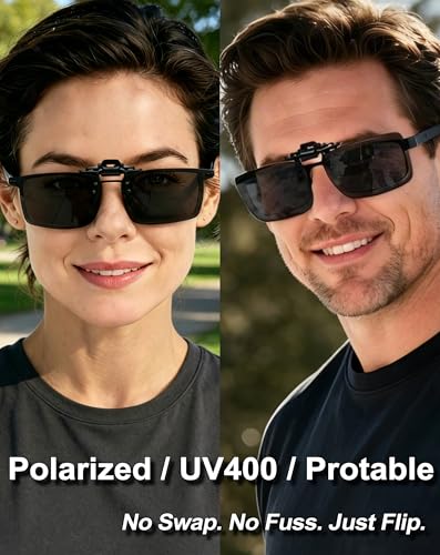 Joopin 2 Pack Polarized Clip on Sunglasses over Glasses, Rectangle Flip up Sun Glasses UV Protection Women Men (Black) - Image 2