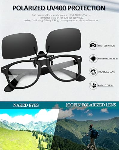Joopin 2 Pack Polarized Clip on Sunglasses over Glasses, Rectangle Flip up Sun Glasses UV Protection Women Men (Black) - Image 5