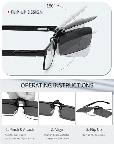 Joopin 2 Pack Polarized Clip on Sunglasses over Glasses, Rectangle Flip up Sun Glasses UV Protection Women Men (Black) - Image 4