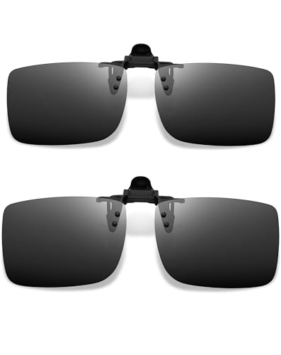 Joopin 2 Pack Polarized Clip on Sunglasses over Glasses, Rectangle Flip up Sun Glasses UV Protection Women Men (Black) - Image 1